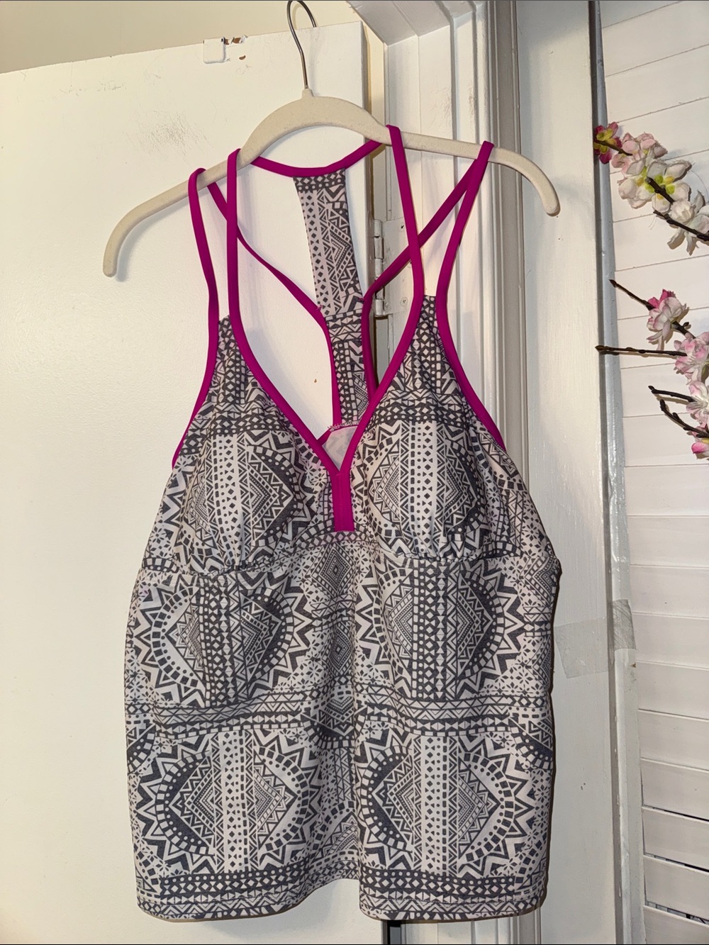 Gossip Girl Gray Aztec Print Camisole with Fuchsia Trim